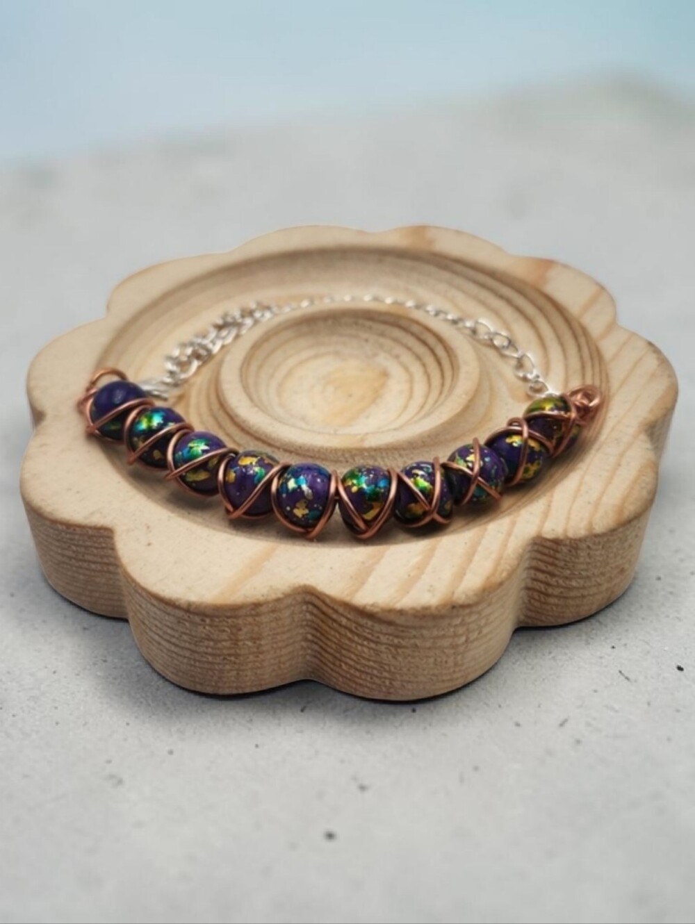 Handmade Wire-wrapped Elegant Purple with Gold Accent Adjustable Beaded Bracelet